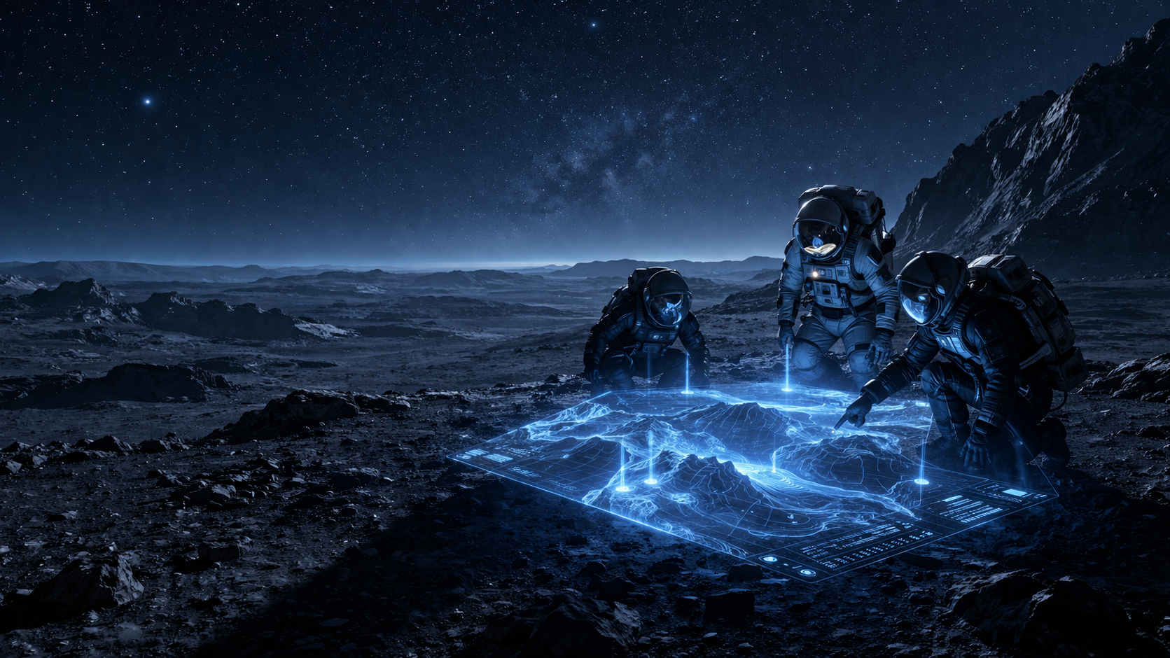 Exploring unknown terrain under starry skies